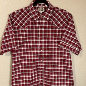 Men's Ely Cattleman Pearl Snap Short Sleeve Western Red and White Plaid Shirt